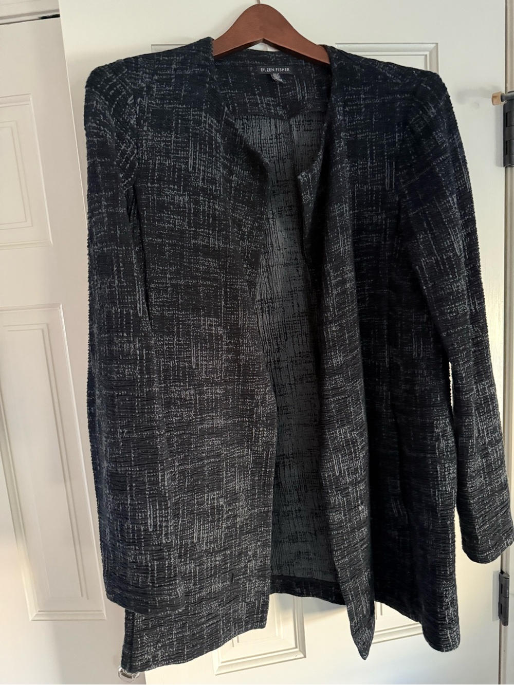 Eileen Fisher Black & Gray Textured Open-Front Blazer